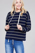 Stripe French Terry Hoodie w/ Drawstring - menochic